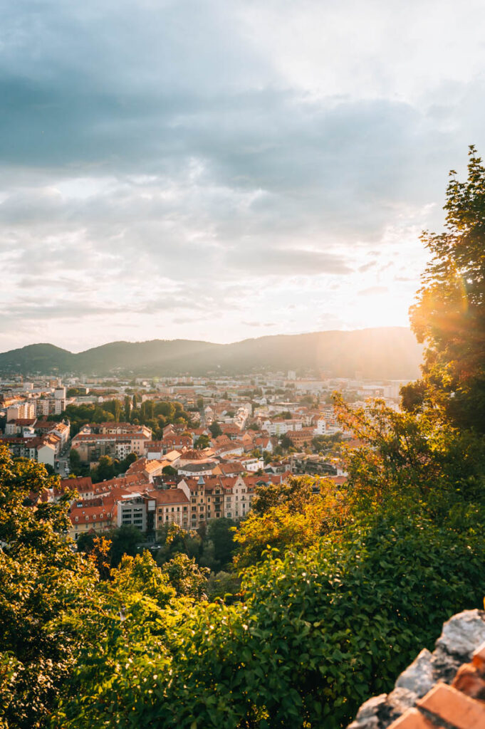 Graz Schlossberg Sonnenuntergang